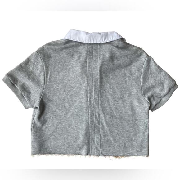 Twenty Montreal Cropped Cotton Blend Polo Top Heather Gray White Collar - Large - Picture 7 of 15